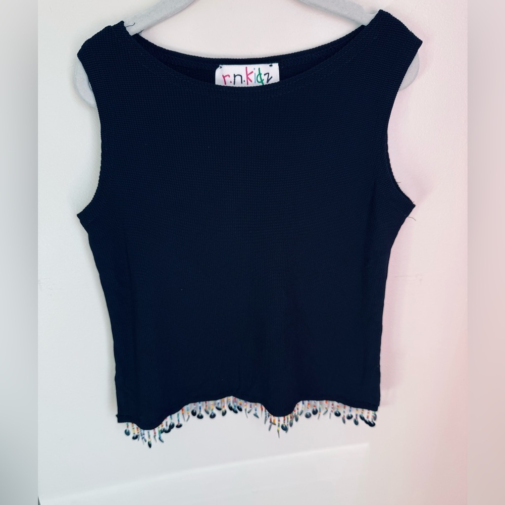 Ronni Nicole Kidz Vintage Black Fringe Black Tank Size 7